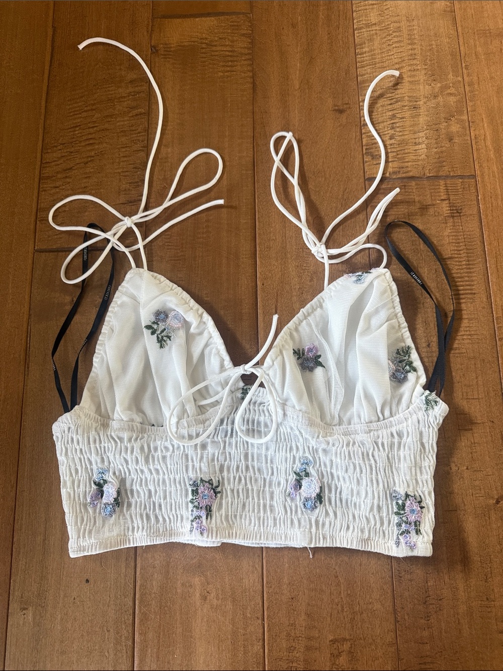 Vintage White Floral Embroidered Smocked Crop Top